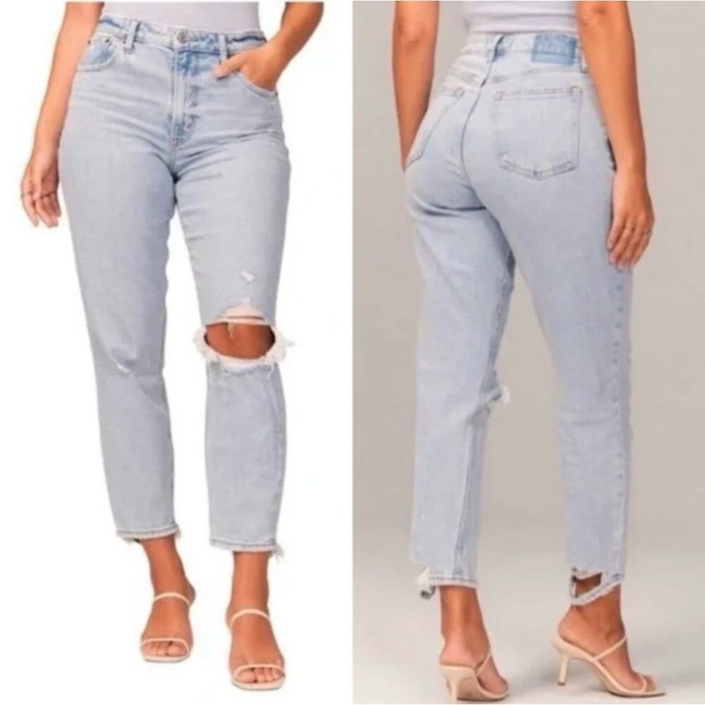 ABERCROMBIE & FITCH The Mom High Rise Curve Love Jeans Distressed Size 26 | 2